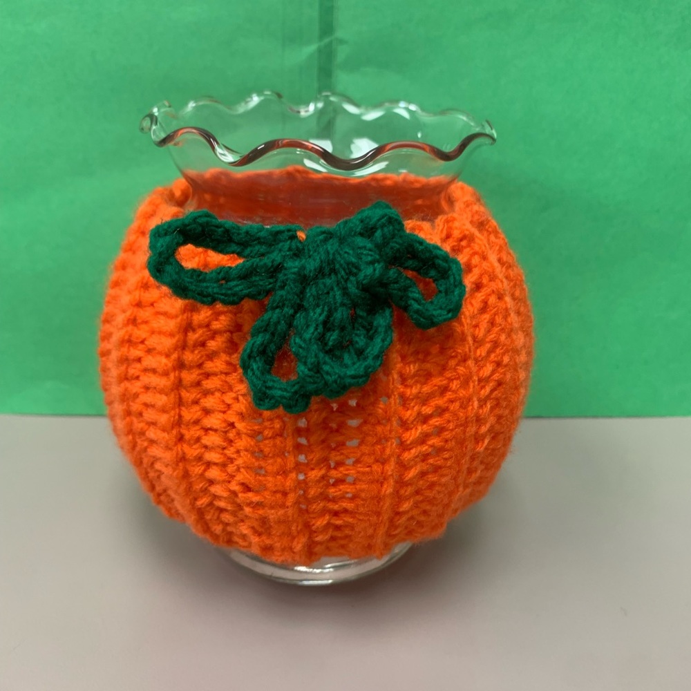 Pumpkin Fall Orange Jar Cozy Cover New Handmade Crochet